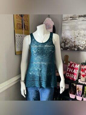 Pink Republic Teal Crochet Knit Tank Top